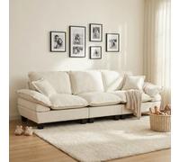 Worletty Divano modulare, chaise longue, barca a vela in ciniglia, 3 posti con braccioli curvi, divano orientato al comfort per piccoli spazi e appartamenti (beige)