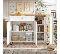 Worletty Isola da cucina con vano portaoggetti, armadio da cucina con piano di lavoro pieghevole, carrello da cucina estraibile con ruote, 99 x 70 (40) x 90 cm, bianco