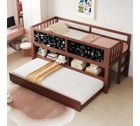 Worletty Lettino in legno, letto in legno massiccio, letto per bambini, estraibile, con lavagna graffiti, con spazio aperto, con scaletta, letto per bambini in legno massiccio, senza materasso