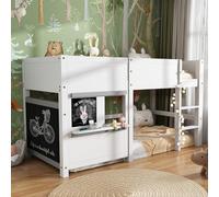 Worletty Lettino per bambini, lettino da gioco, letto a castello con due tavole, graffiabile con piccolo ripiano 90 x 200 cm, bianco
