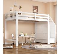 Worletty Letto a soppalco con scaletta, 90 x 200 cm, letto con rete a doghe (senza materasso), ringhiere, gradini impilabili, spazio libero per vestirsi a piacimento, certificato EN747, bianco