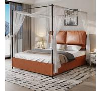 Worletty Letto imbottito, letto matrimoniale, telaio letto, leggero, di fascia alta, con due morbidi cuscini in pelle, fascetta in metallo, dotata di 4 letti rimovibili in pelle a due termini, senza