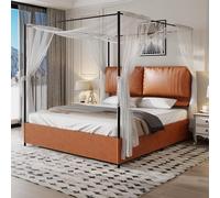 Worletty Letto imbottito, letto matrimoniale, telaio letto, leggero, di fascia alta, con due morbidi cuscini in pelle, fascetta in metallo, dotata di 4 letti rimovibili in pelle a due termini, senza