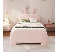 Worletty Letto imbottito per ragazzi, letto piatto, 90 x 200 cm, imbottito, in lana di pecora, resistente a forma di coniglio, due cassetti (rosa)