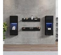 Worletty Mobile TV, TV da parete, set da 4 pezzi, armadio a LED e 2 ripiani, illuminazione intelligente controllata da APP, superficie lucida e ante in vetro temperato, set di armadi TV, nero