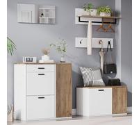 Worletty Scarpiera, scarpiera + set di 5 pezzi, scarpiera, specchio, 1 scomparto sospeso e pannello appendiabiti (4 ganci). Adatto per corridoio, ingresso, soggiorno