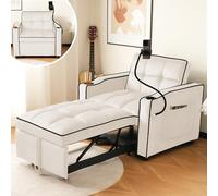 Worletty Sedia a sdraio, 3 in 1, divano letto singolo, allungabile, con portabevande e supporto per cellulare, perfetta per piccoli spazi, 83 x 167 x 76 cm (beige)