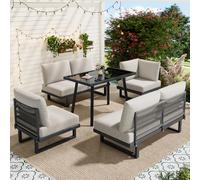 Worletty Set da pranzo da giardino, set di mobili da giardino, divano ad angolo, letto relax, tavolo da pranzo, può essere convertito in un lettino, in acciaio zincato (68 x 240 x 180 cm)