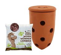 WORMacotta | Lombricomposter 1,1L in terracotta da seppellire | 500 gr di vermi di Compost | Trasforma la tua fioriera in lombricompostore | Composta i tuoi rifiuti organici