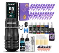 Wormhole Tattoo Kit pistola, macchina per tatuaggio wireless regolabile con batteria da 2300 mAh, inchiostro per tatuaggio rispettoso della pelle, pistola rotante in lega di alluminio per tatuaggi