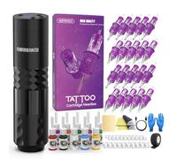 Wormhole Tattoo Kit pistola per tatuaggi wireless da 78 pezzi, con batteria da 1.500 mAh, aghi per cartucce per tatuaggi con bordo per dita, kit completo per tatuaggi per principianti e artisti