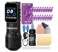 Wormhole Tattoo Kit Wireless Tattoo Gun Kit 1.500mAh Alimentazione Tatuaggio, Display Digitale LED Kit Macchina Tatuaggio Kit Completo Penna Tatuaggio per Artista WTK316