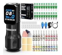 Wormhole Tattoo Pistola senza fili per tatuaggi, kit completo per tatuaggi con 20 pezzi di inchiostro per tatuaggi con display digitale a LED intelligente, alimentatore per penna professionale per