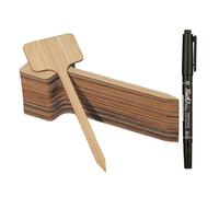 Worown 30 cartelli ecologici per piante in bambù, extra lunghi a forma di T, in legno con pennarello nero impermeabile (H:18 cm x W:6 cm)