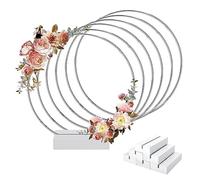 Worown 6 Pezzi Centrotavola a Cerchio Floreale in Metallo con 6 Base in Legno per Tavolo, 25 cm Anelli Ghirlanda Argento per Realizzare Decorazioni per Ghirlande da Tavolo di Nozze