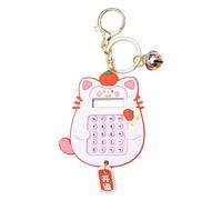 Worparsen Calcolatrice a forma di gatto in stile cartone animato, mini calcolatrice portatile, elettronica, tascabile, con portachiavi, per bambini, studenti, scuola, colore bianco