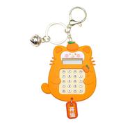 Worparsen Calcolatrice a forma di gatto in stile cartone animato, mini calcolatrice portatile elettronica, tascabile, con portachiavi, per bambini, studenti, scuola, arancione
