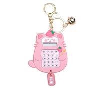 Worparsen Calcolatrice a forma di gatto in stile cartone animato, mini calcolatrice portatile tascabile elettronica con portachiavi per bambini, studenti, scuola, rosa
