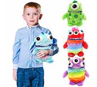 Worry Yummy Monster - Confezione da 4 peluche per bambini, 28 cm, per bambini e bambine, per ridurre l'ansia, lo stress e la paura del sonno