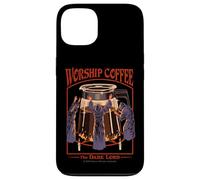 Worship Coffee Dark Lord Sarcastic Vintage Funny Adult Humor Custodia per iPhone 13