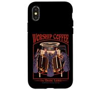 Worship Coffee Dark Lord Sarcastic Vintage Funny Adult Humor Custodia per iPhone X/XS