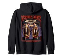 Worship Coffee Dark Lord Sarcastic Vintage Funny Adult Humor Felpa con Cappuccio