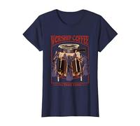 Worship Coffee Dark Lord Sarcastic Vintage Funny Adult Humor Maglietta, Donna, Navy, XXL