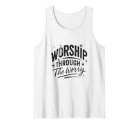 Worship Through The Worry Retro Distressed Lettering Canotta