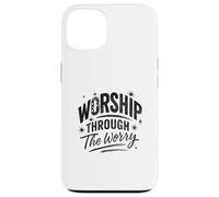 Worship Through The Worry Retro Distressed Lettering Custodia per iPhone 13