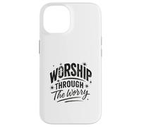 Worship Through The Worry Retro Distressed Lettering Custodia per iPhone 14