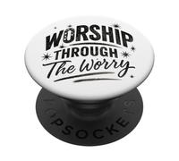 Worship Through The Worry Retro Distressed Lettering PopSockets PopGrip Adesivo