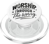 Worship Through The Worry Retro Distressed Lettering PopSockets PopGrip per MagSafe