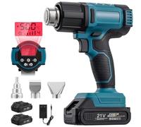 Worshow Kit pistola ad aria calda con 2 batterie e 3 ugelli, controllo del flusso d'aria a 4 livelli, riscaldamento rapido e protezione da surriscaldamento, 500 ℃ senza fili per tubi termoretraibili e