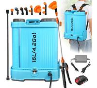 Worshow Pompa Irroratrice a Batteria 16L, 100PSI Pompa a Spalla Elettrica, Spruzzatore Elettrico a Pressione Regolabile, 6 Ugelli Multifunzionali, Lancia Telescopica Inox (16L)