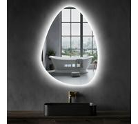 Worshow Specchio Bagno con Luce 50 x 70 cm, Specchio Bagno LED Forma di Goccia con Antifog, 3 Temperature di Colore, Impostazioni di Tempo, Funzione di Memoria, Sensore Tattile