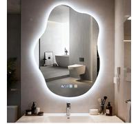 Worshow Specchio Bagno con Luce 70 x 50 cm, Specchio Bagno LED Forma Della Nuvola con Antifog, 3 Temperature di Colore, Impostazioni di Tempo, Funzione di Memoria, Sensore Tattile
