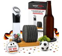 wortek Apribottiglie con contenitore di raccolta + sottobicchieri in feltro, set con supporto per sottobicchieri da cucina, gadget in vetro, sottobicchieri, apribottiglie di birra, tappo a corona