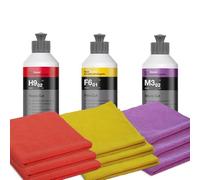 wortek - Koch Chemie Set lucidante da 250 ml: Heavy Cut H9.02, Fine Cut F6.01, Micro Cut M3.02, con panno in microfibra per lucidatura auto