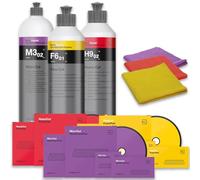 wortek - Set di lucidatura Koch Chemie con pad in schiuma e panno lucidante: Heavy Cut + Fine Cut + Micro Cut Koch Chemie lucidanti (3 x pad 45 mm + lucidatura 250 ml + panni per lucidatura)