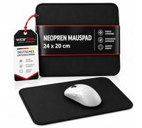 Wortek Tappetino per Mouse Piccolo 24 x 20 cm - Nero, per Ufficio e Computer - in Neoprene Con Bordi Cuciti e Fondo in Gomma Antiscivolo