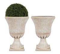 Worth Fioriere a urna da giardino in plastica per piante da esterno, albero alto 55 cm, confezione da 2 vasi da fiori rotondi classici in resina per interni beige tradizionale portico anteriore 38,1