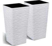 Worth Fioriere quadrate alte da giardino, 56 cm, per piante da esterno, albero da interno, set di 2 grandi vasi da fiori bianchi, portico anteriore, moderno, finitura ondulata opaca, decorativi,