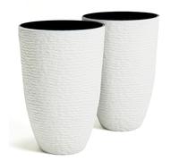 Worth Garden - Confezione da 2 fioriere alte bianche da 53,3 cm di altezza, in resina, diametro 35,5 cm, grandi vasi da fiori rotondi per piante da esterno, alberi, finitura in finta pietra, per