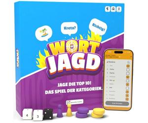 Wortjagd - Caccia i primi 10, categorie duello - Quiz sulla conoscenza generale per amici e familiari, gioco da tavolo con app per 2-12 giocatori, gioco di festa con ritmo