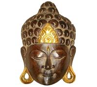 Woru Maschera di Buddha da Parete, Marrone e Oro, Legno, 25 cm