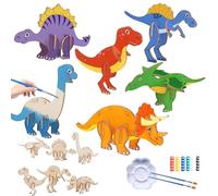 WoRuyKot 12 Pezzi Kit Dinosauri Fai da Te in Legno per Bambini, Dinosauro Legno Pittura, 3D Puzzle Dinosauro Set Colorare, Dinosauro Set Fai da Te per Bambini Ragazze Ragazzi
