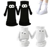 WoRuyKot 2 Paia Calzini che si Danno la Mano, Calzini che si Tengono la Mano, per Coppia di Bambole 3D, Regali Speciali per Donne Uomini(Bianco e Nero)