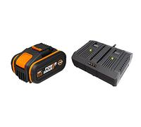 WORX Batteria WA3556 20V Batteria estremamente potente con indicatore del livello di carica integrato & WA3883 caricatore 20V doppio rapido da 2Ah + 2Ah -100W