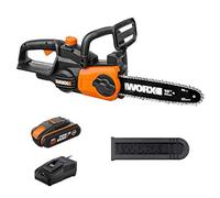 WORX Motosega a batteria WG322E.1, 18 V (20 V max), 2,0 Ah, PowerShare, lunghezza di taglio 25 cm e tensione automatica della catena, copertura per il trasporto, caricatore rapido 1 ora
