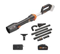 WORX Nitro WG543E.1 - Soffiatore professionale a batteria, 20 V, motore brushless 2.0, max. 209 km/h, 2 livelli di velocità, con batteria PowerShare da 4,0 Ah, caricatore e kit per grondaie GUTTERPRO